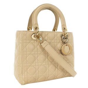 Christian Dior Lady Quilted Leather Handbag Beige Tan